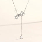 S925 Silver Bow Necklace with Diamond Accents for Women