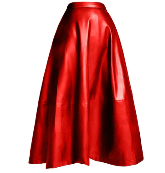 Autumn/Winter Women's Elegant A-Line Leather Skirt