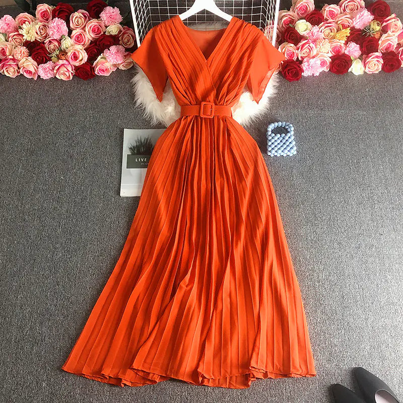 Solid Color V-neck French Dress for Elegant Style