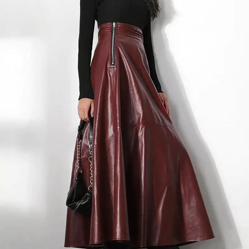 Chic Retro High-Waisted Leather Skirt