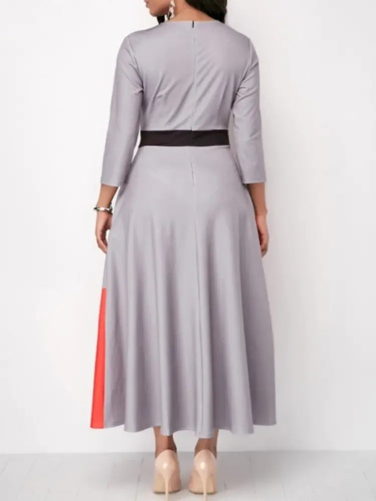 Plus Size Color Block Geometric Print Long Dress