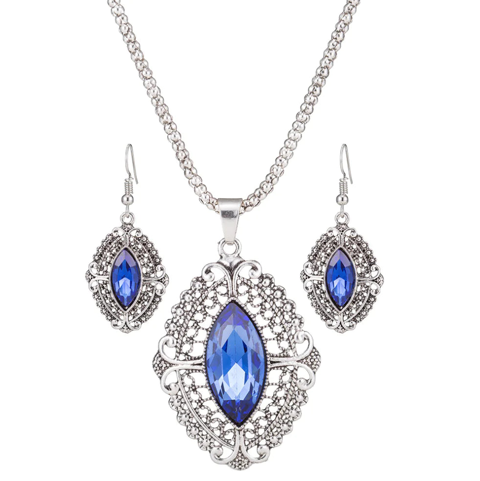 Geometric Crystal Wedding Bride Jewelry Set (Earrings & Necklace)