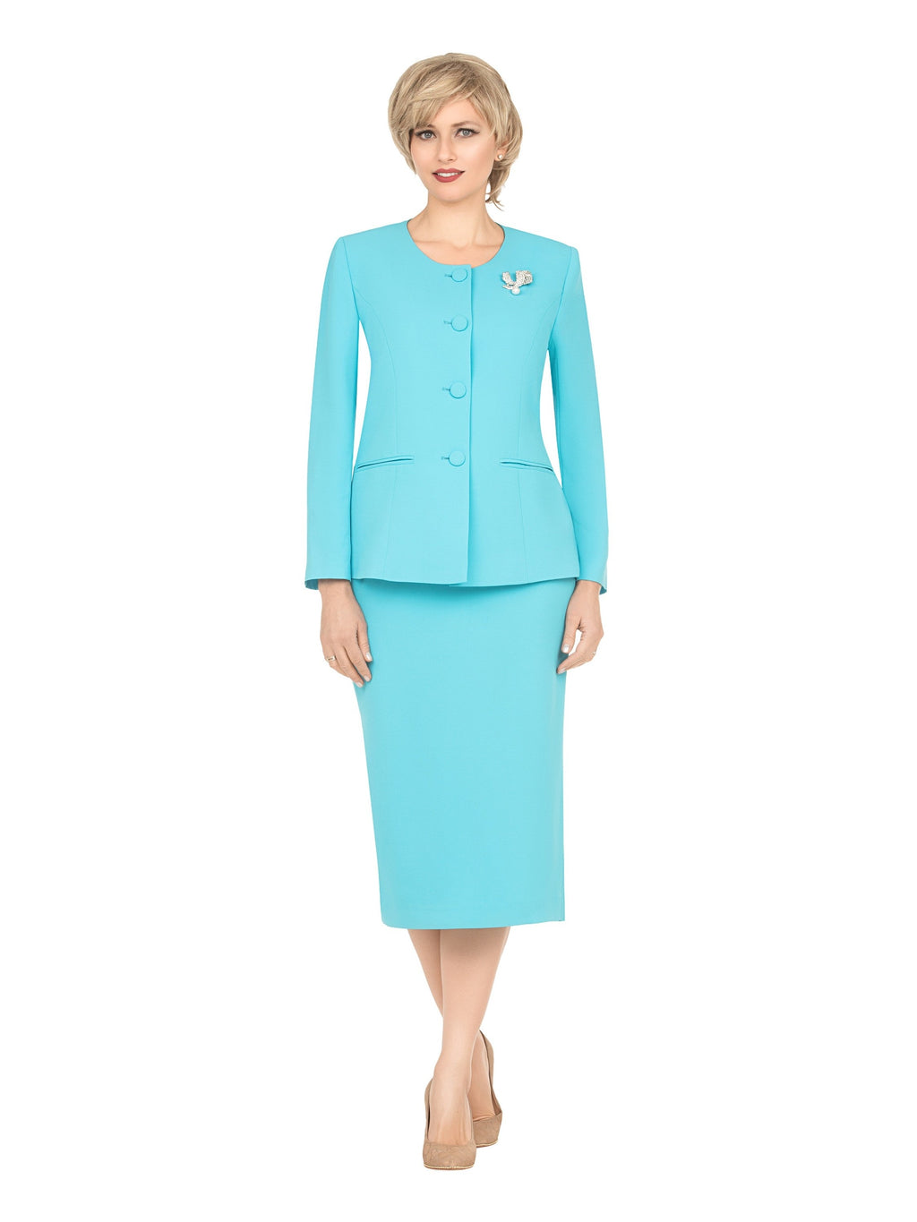 Giovanna Classic Tailored 2-Piece Skirt Suit with Brooch, Style S0745