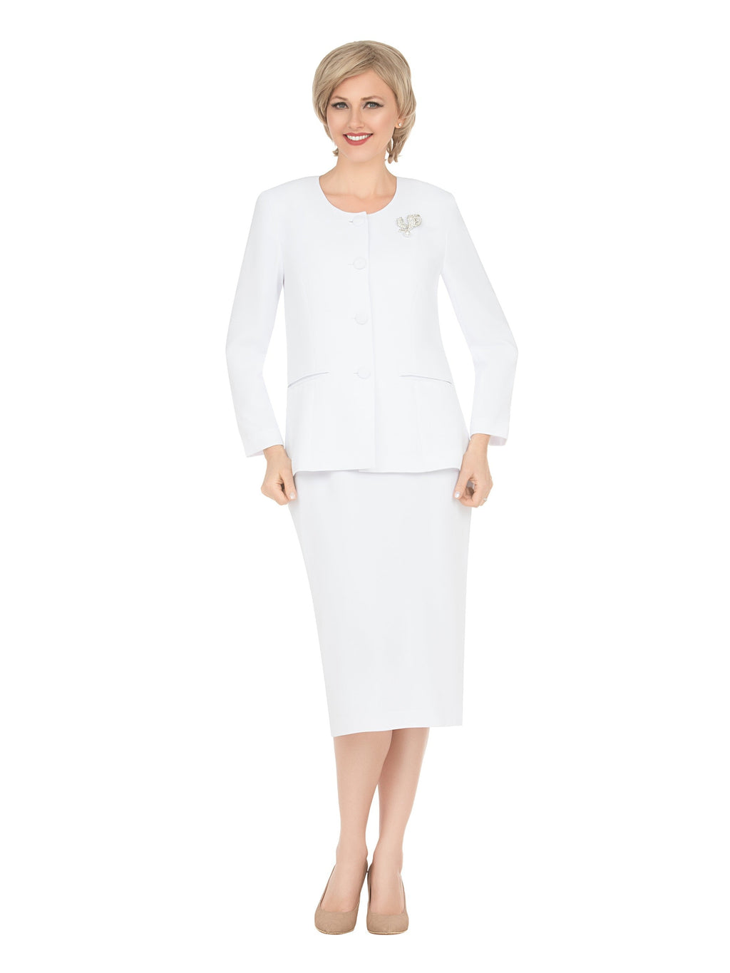 Giovanna Classic Tailored 2-Piece Skirt Suit with Brooch, Style S0745