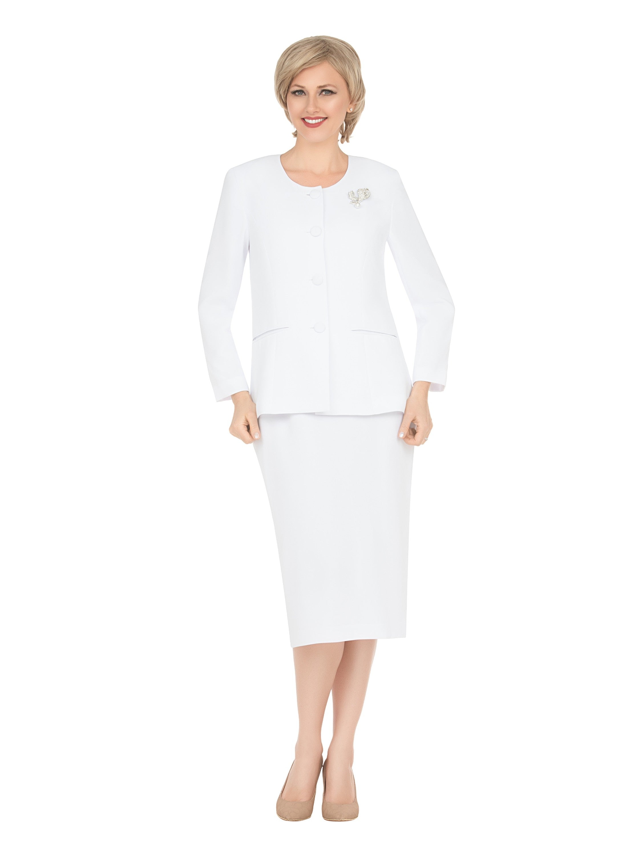 Giovanna Classic Tailored 2-Piece Skirt Suit with Brooch, Style S0745