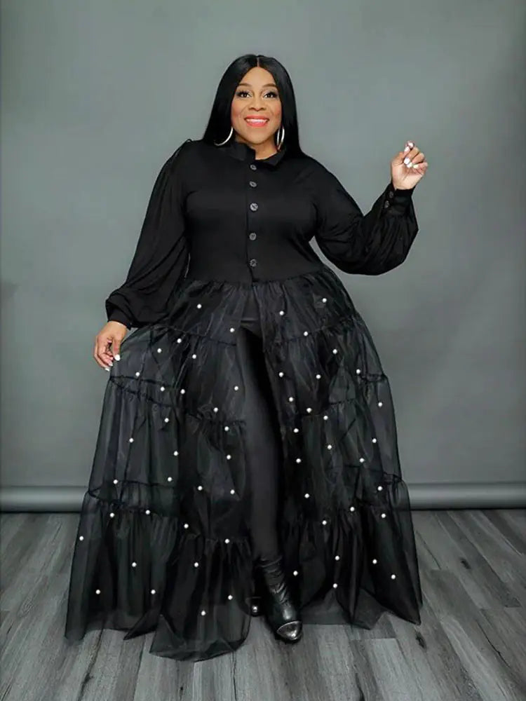 Elegant Plus Size Patchwork Mesh Maxi Dress for Women