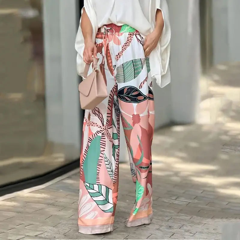 Fashion V-Neck Batwing Sleeve Wide Leg Set