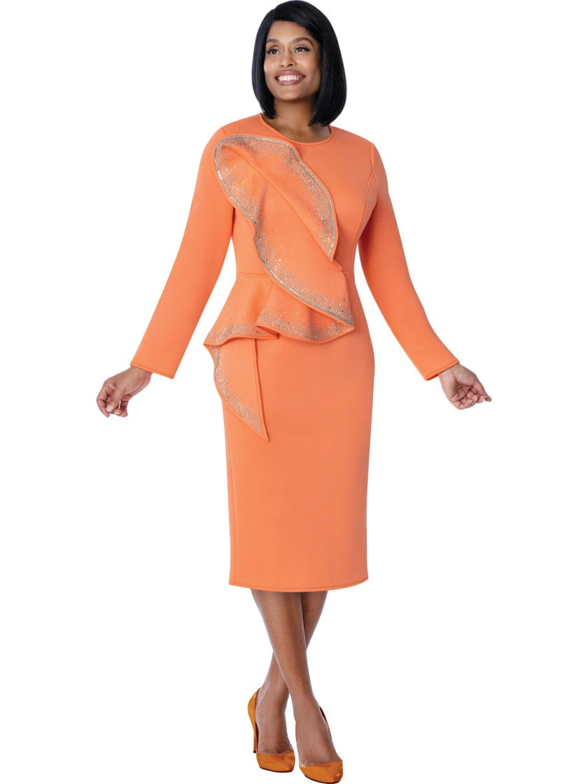 Stellar Looks Coral Peach Rhinestone Dress, Style SL600831