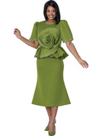 Stellar Looks Olive Green Rhinestone 2-Piece Skirt Suit, Style SL600852