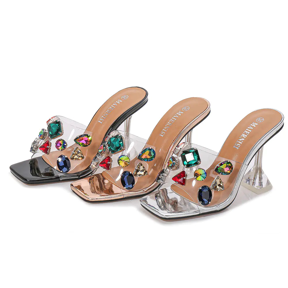 Sparkle Summer Heels With Glass Colored Diamonds