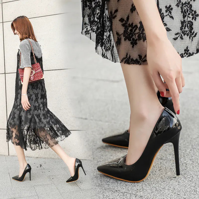 "Professional Women's Patent Leather Pointed High Heels"