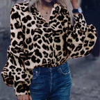 Chic Leopard Print Casual Long Sleeve Top