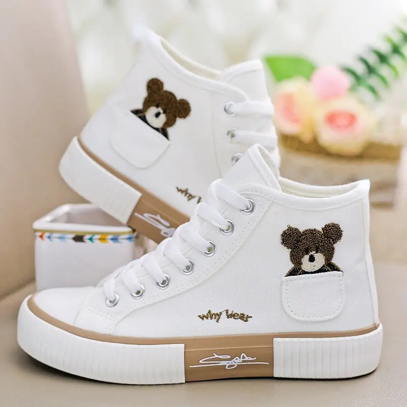 Women's High-Top Bear Pocket Canvas Sneakers