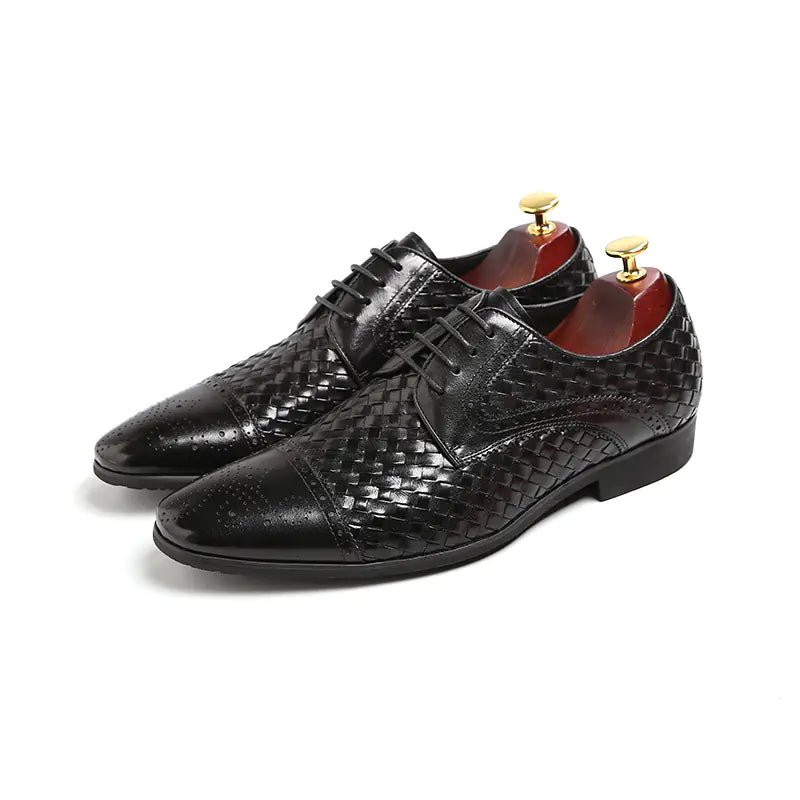 Men's New British Woven Pointed Leather Dress Shoes
