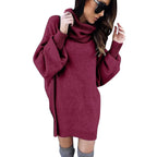 Autumn Warm Knitted Sweater Dress with Turtleneck