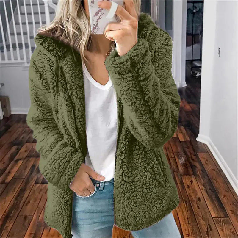Women's Plus Size Fleece Hoodie Cardigan for Winter