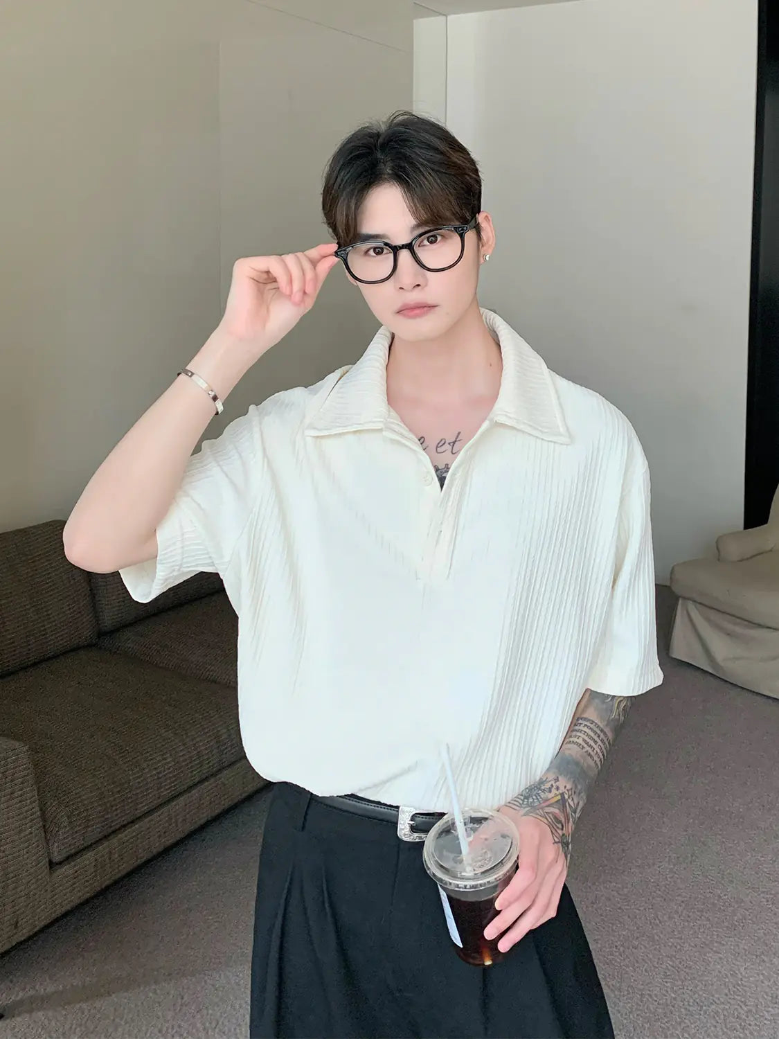 Men's Simple Solid Color Lapel Shirt