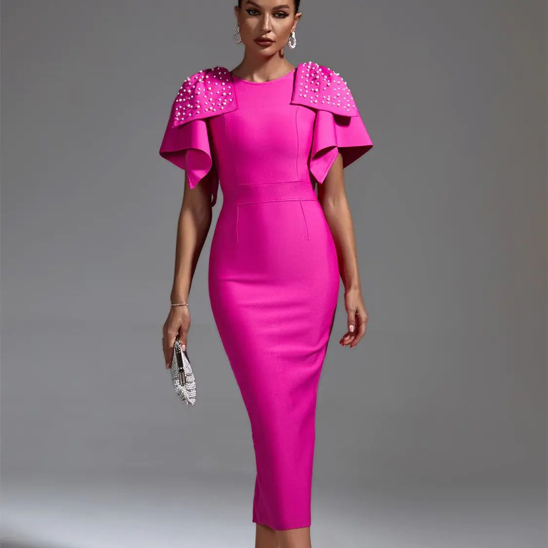 Handmade Knitting Lotus Leaf Beaded Slim Fit Dress