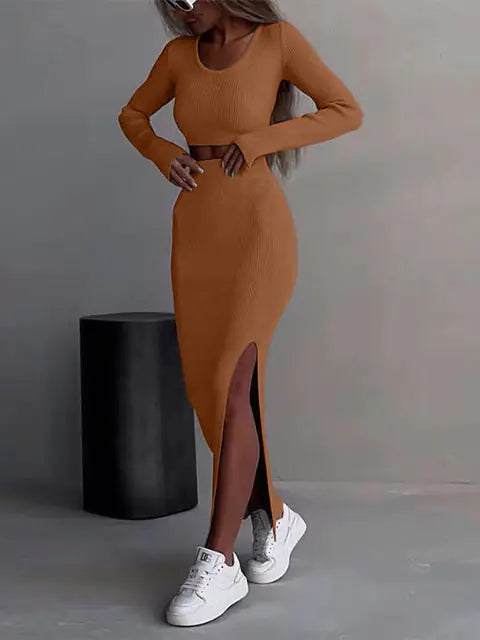 Spring Women's Knitted Sweater Skirt Two Piece Set