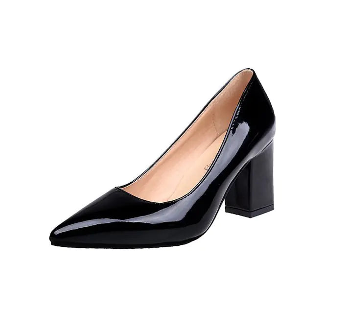 Pointed Toe Chunky Heel Pumps