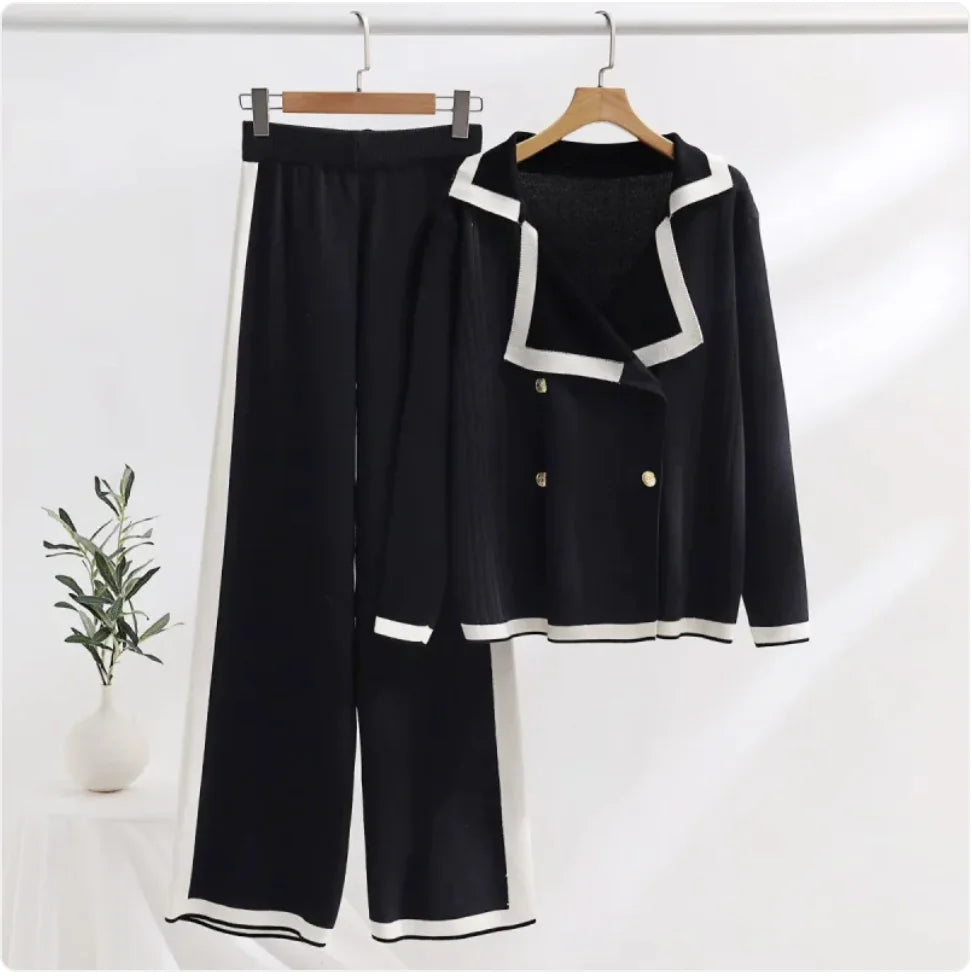 Chic Women's Knitted Wide-Leg Pants Set