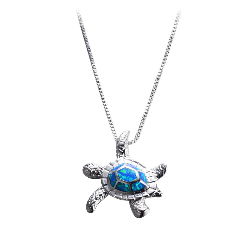 Colorful Opal Turtle Necklace with Diamond Pendant