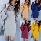 Autumn Warm Knitted Sweater Dress with Turtleneck