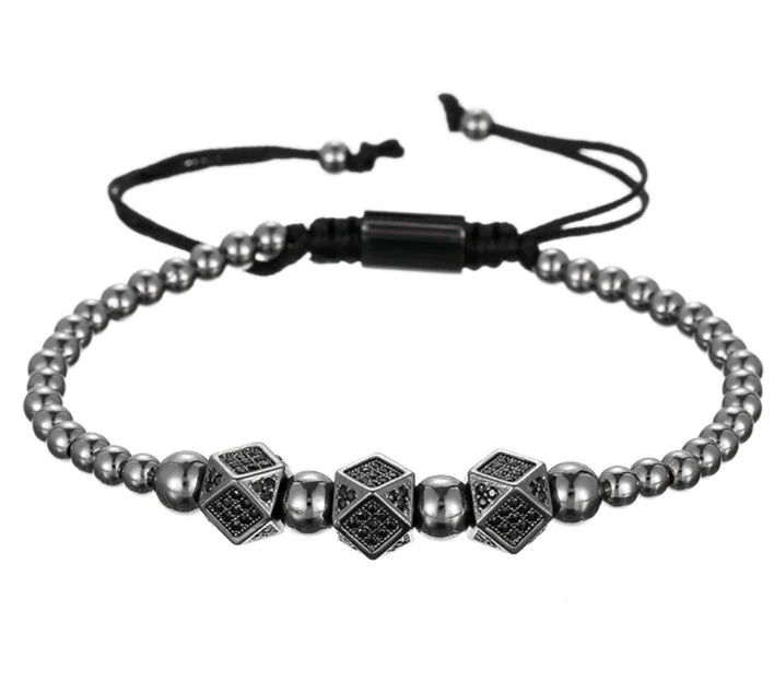 Geometric Diamond-Cut Zirconia Bracelet with Weaving