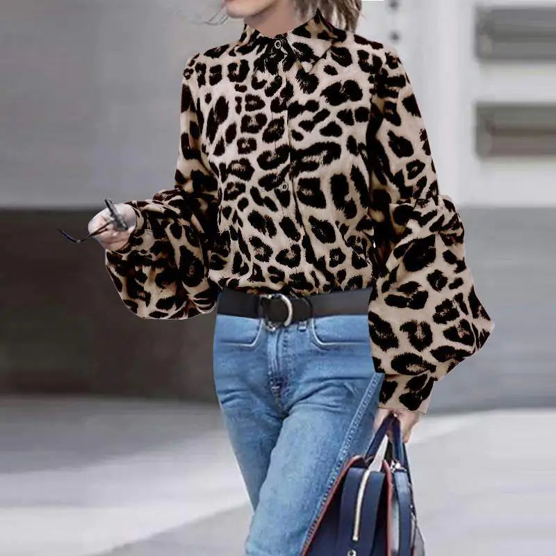 Chic Leopard Print Casual Long Sleeve Top