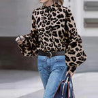 Chic Leopard Print Casual Long Sleeve Top