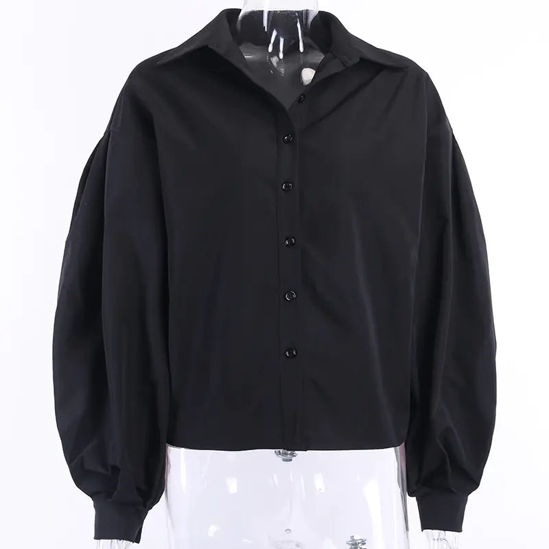 Vintage Cotton Button-Up Shirt with Lantern Sleeves