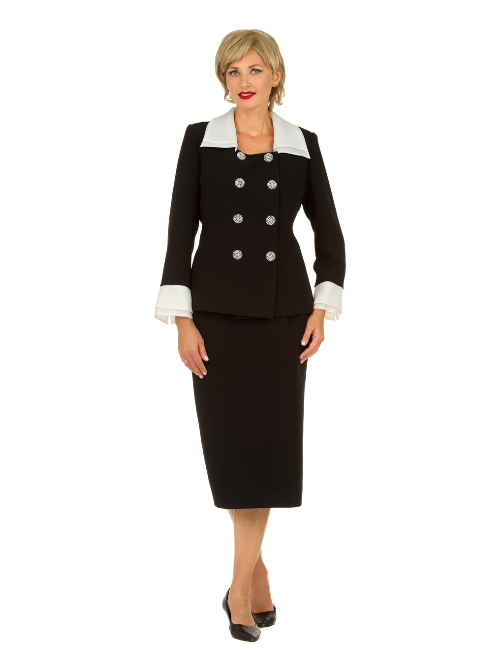 2pc Dbl Breasted Skt Suit w/ Organza Collar&Cuff