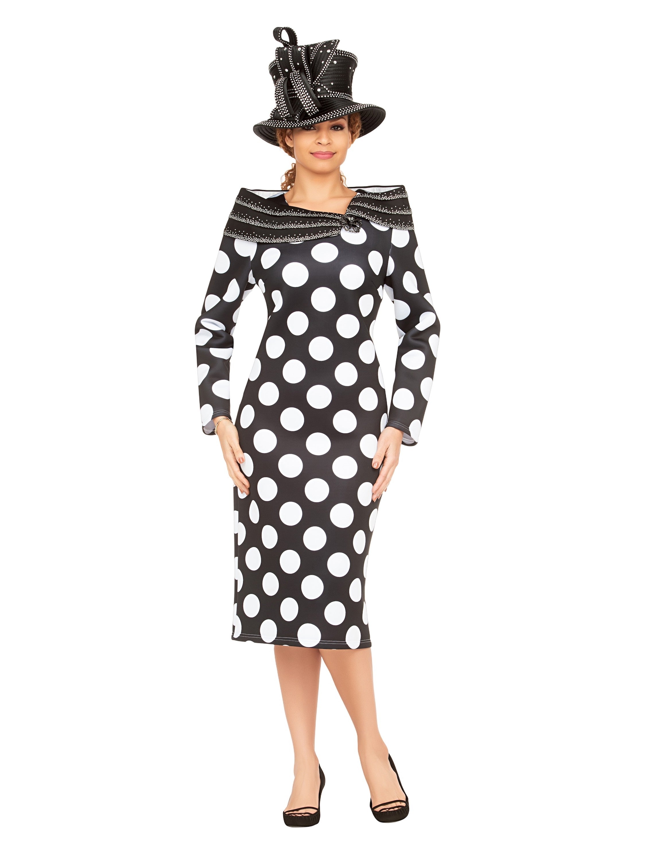 Giovanna Scuba Blk/Wht Polka Dot Shift Dress, Style DP2438