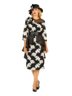 Giovanna Two-Tone Lace Midi Dress w/ Ruffle Peplum&Belt, Style D1676