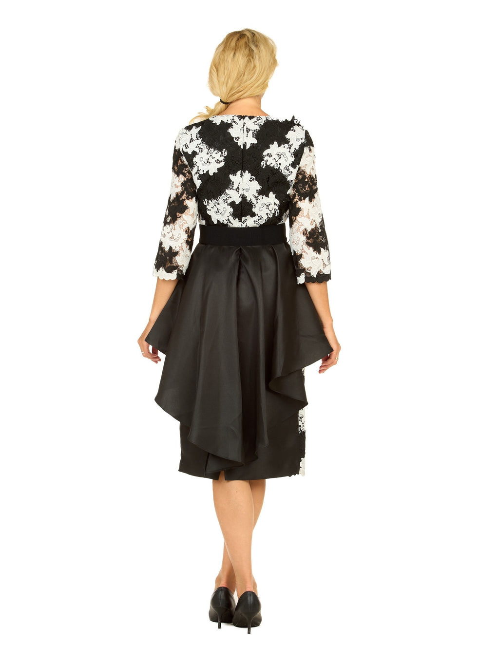 Giovanna Two-Tone Lace Midi Dress w/ Rfl Peplum&Belt-Plus, Style D1676W