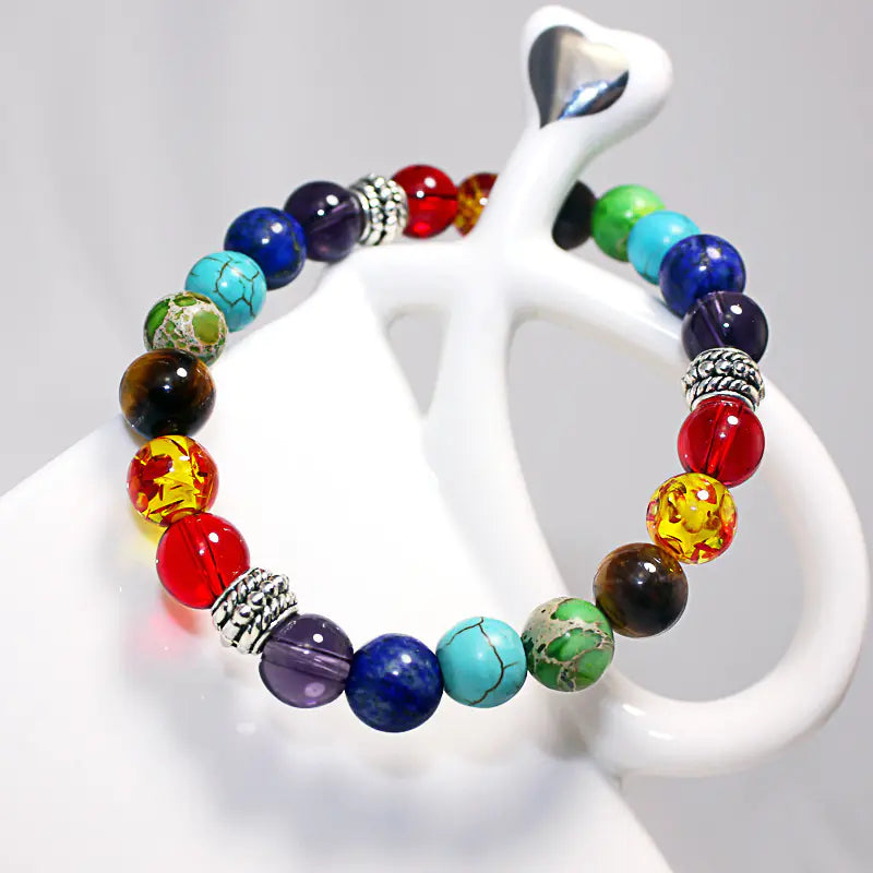 Colorful Chakra Yoga Energy Bracelet with Crystal Beads