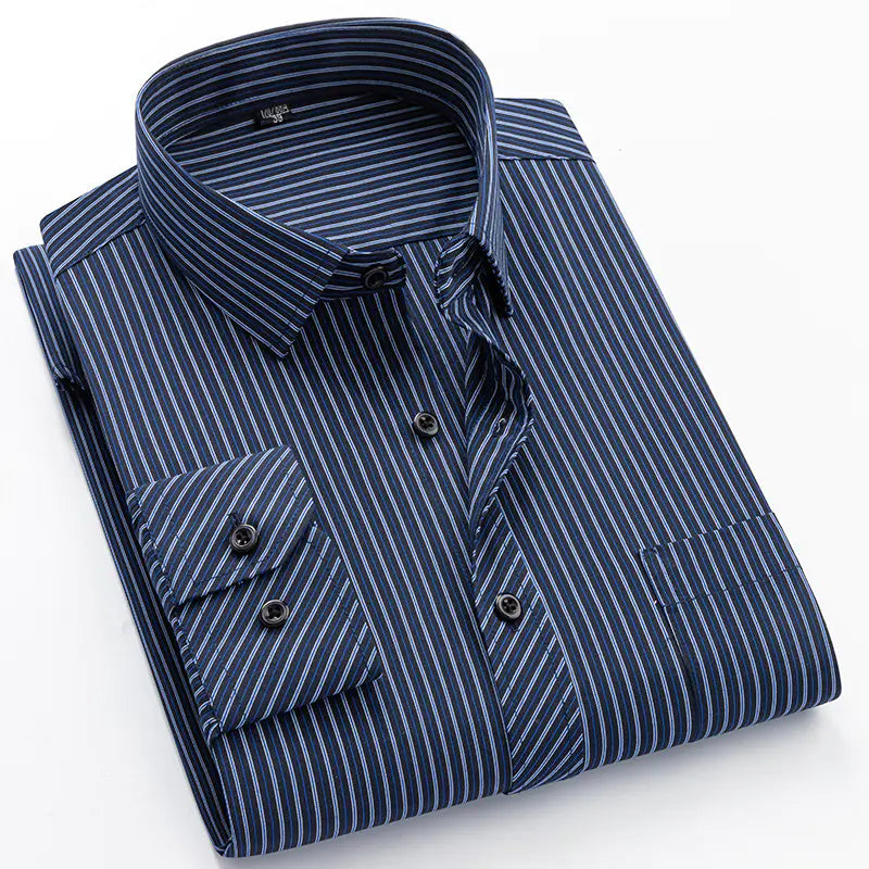 Men's Long Sleeve Business Casual Shirt - Navy Striped