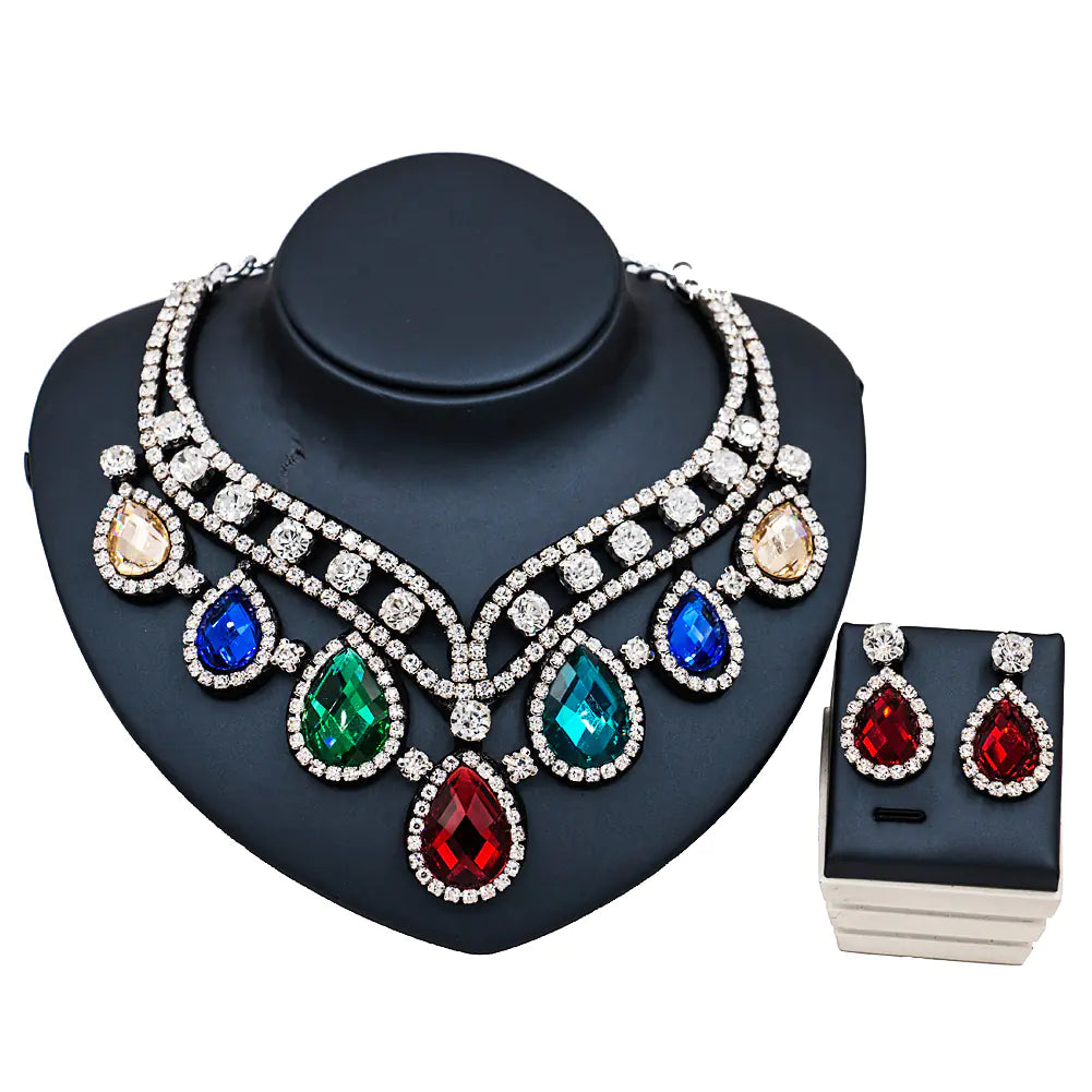 Vibrant Royalty - Colorful Exaggerated Necklace and Earring Set Made for a Queen