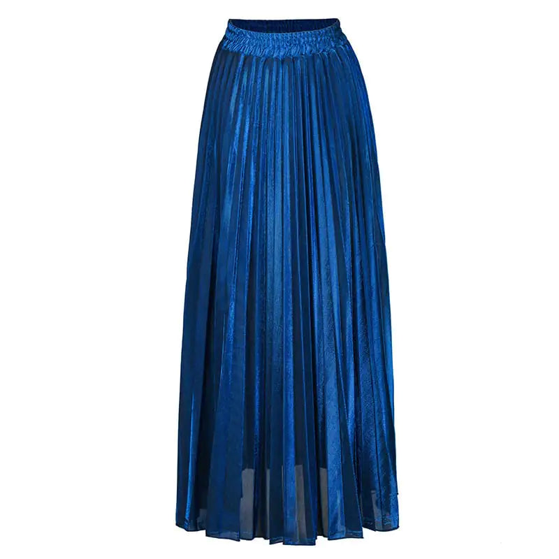 Women's Solid Color Pleated Polyester Midi Skirt