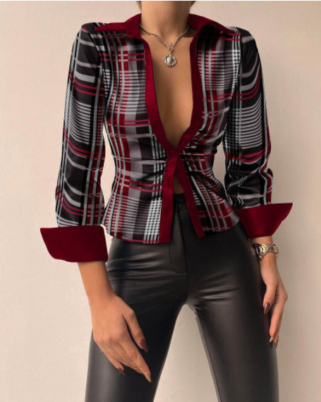 WOLFF Leather Long Sleeve Patchwork Blouse