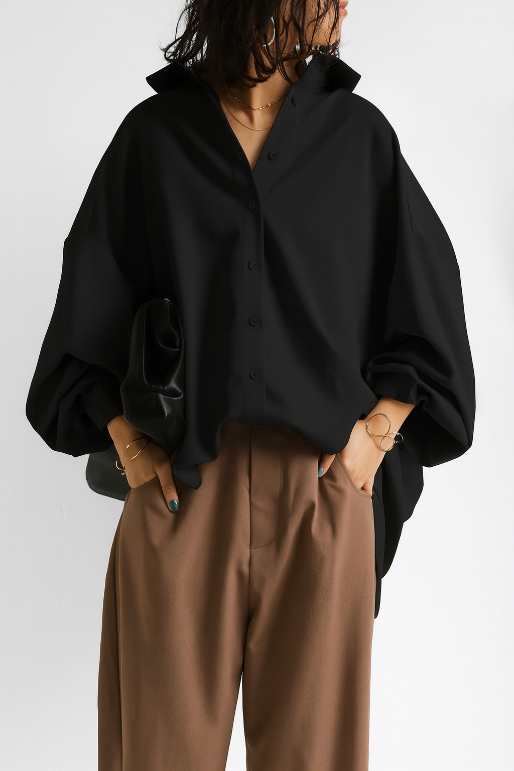 WOLFF Women's Blouse with Revers and Lantern Sleeves