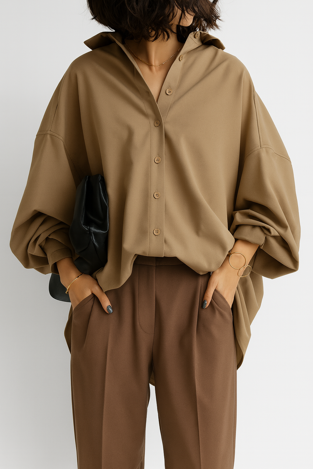 WOLFF Women's Blouse with Revers and Lantern Sleeves