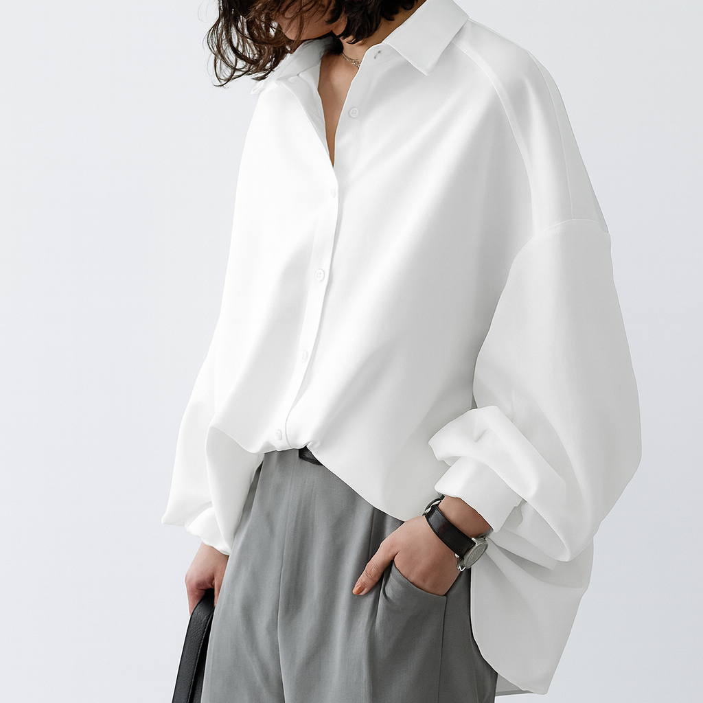WOLFF Women's Blouse with Revers and Lantern Sleeves