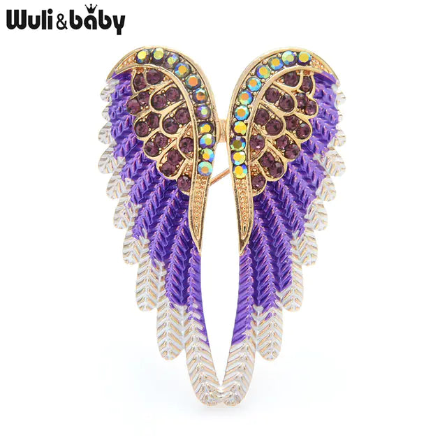 Three-Dimensional Diamond Angel Wing Brooch