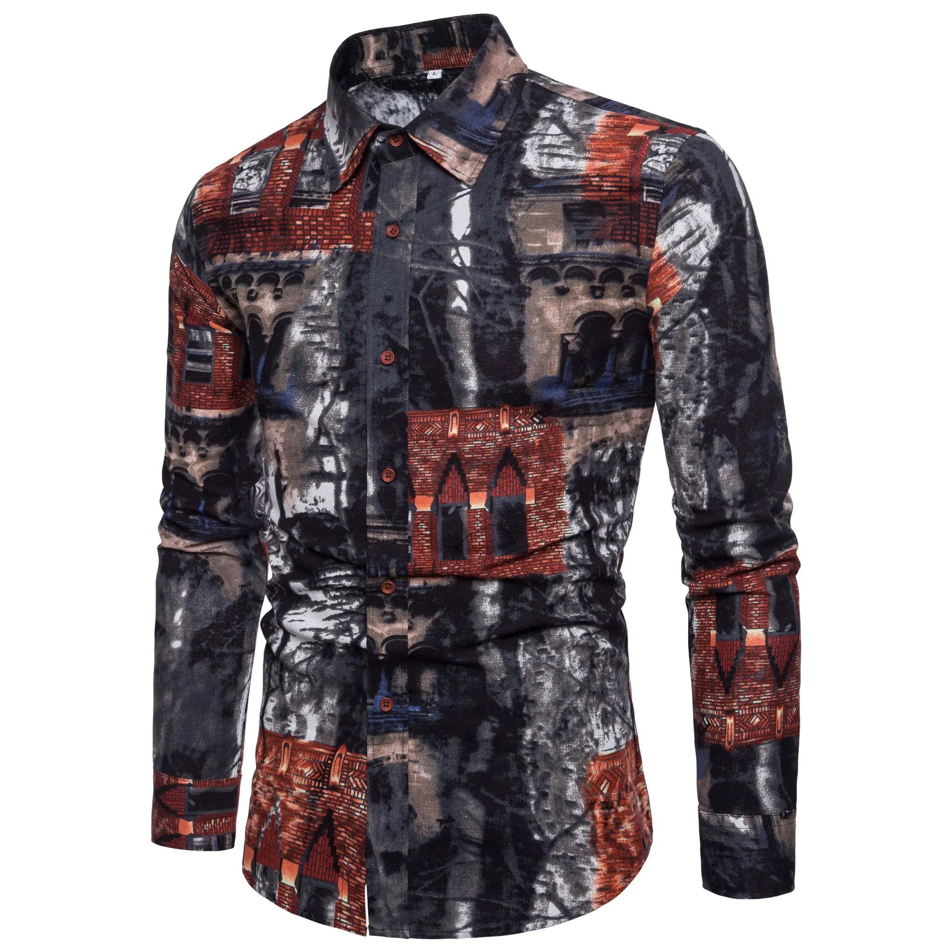 Men's Fashion Long Sleeve Floral Shirt for Fall