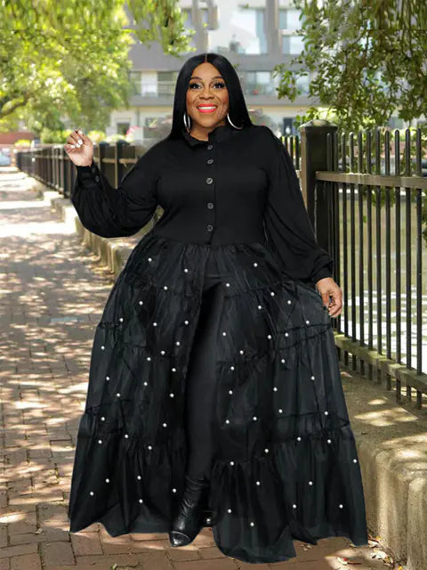 Elegant Plus Size Patchwork Mesh Maxi Dress for Women