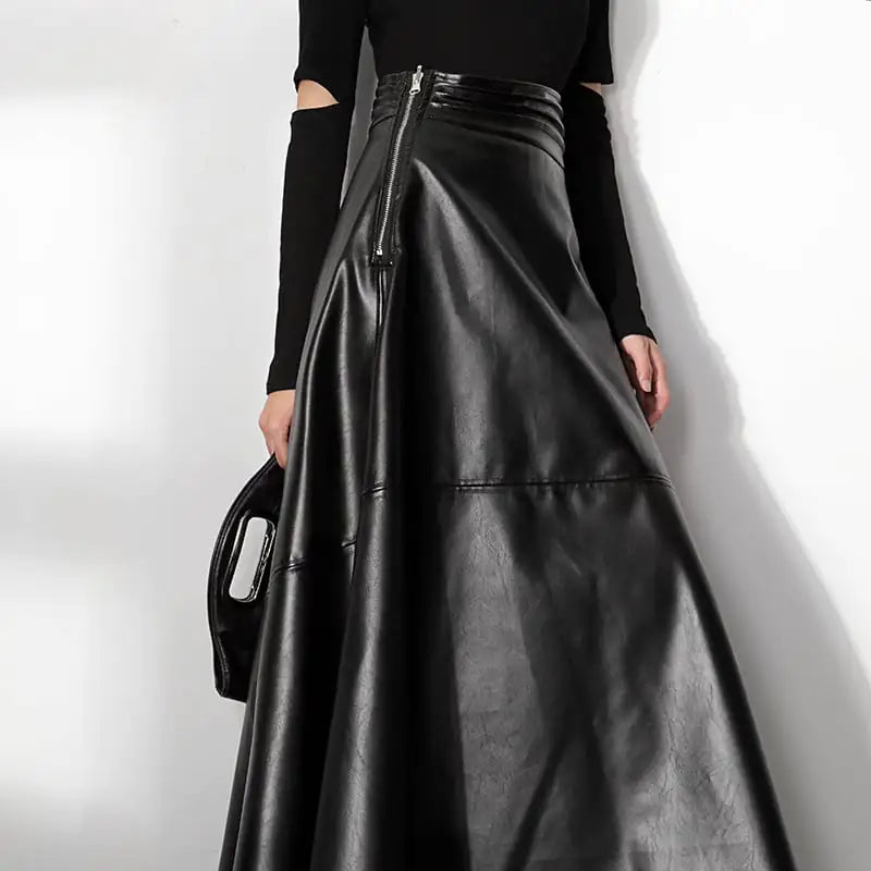 Chic Retro High-Waisted Leather Skirt