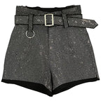 Spring Fashion Rhinestone Shiny Belt All-Match Shorts