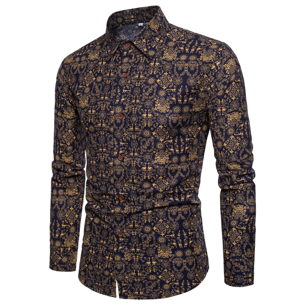 Men's Fashion Long Sleeve Floral Shirt for Fall