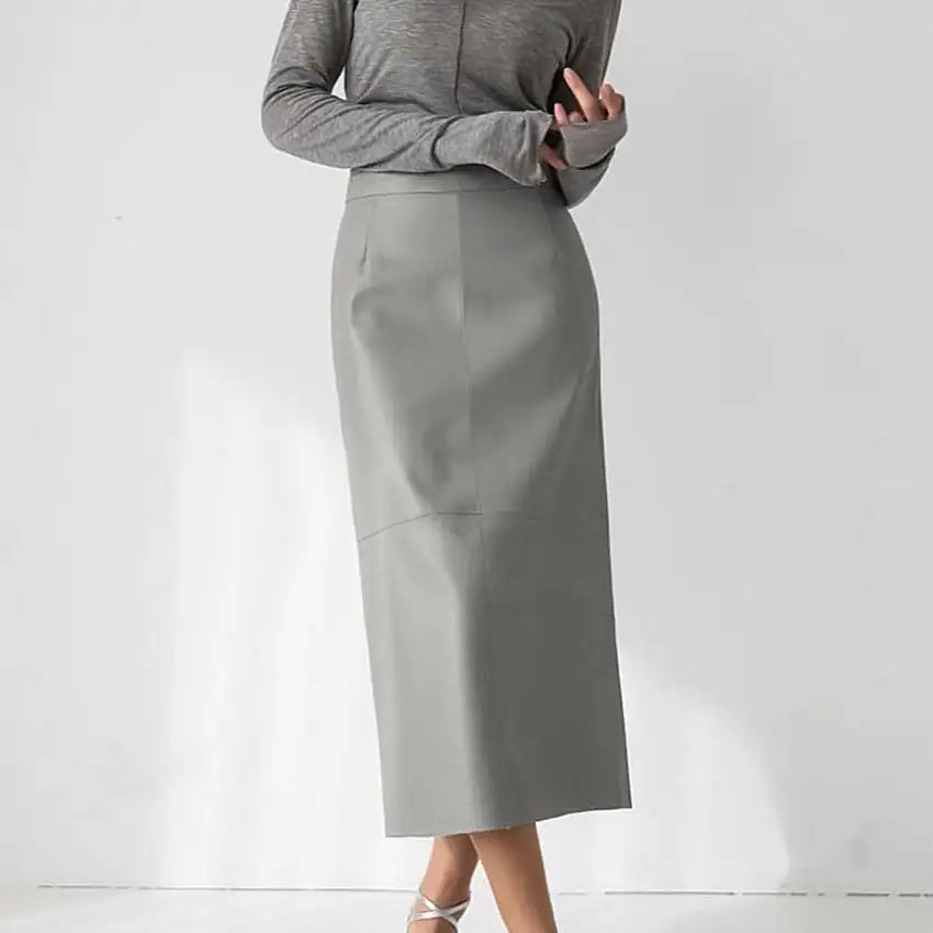 Women's High Waist Faux Leather Straight Skirt